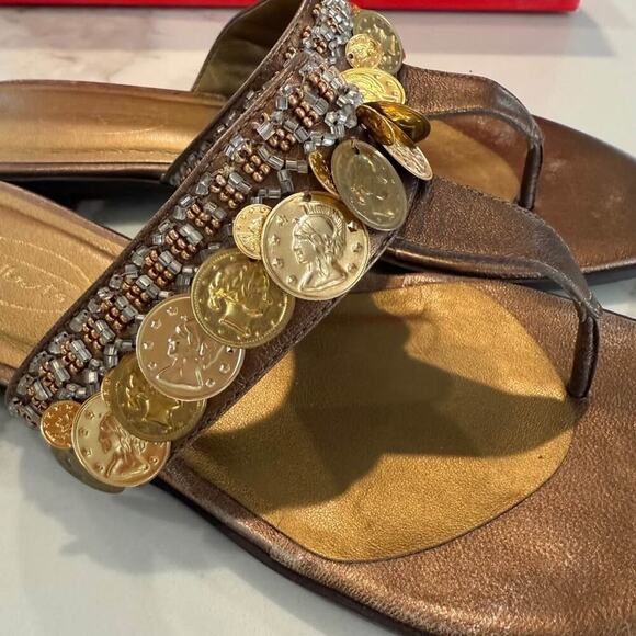 Talbots Leanne Flats Slide Thong Sandals Women’s Size 8M Leather Antique Bronze - Picture 5 of 9